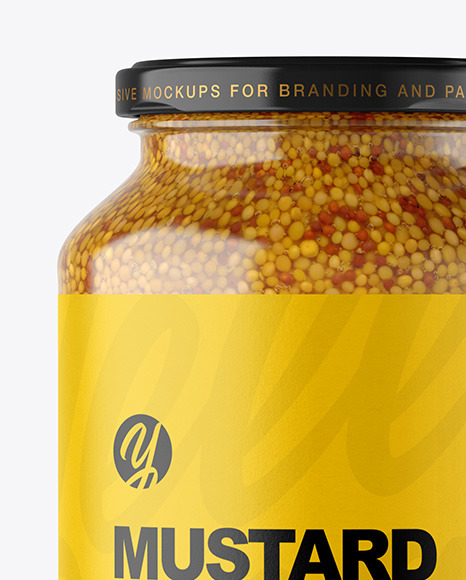 Clear Glass Jar with Wholegrain Mustard Mockup Clear Glass Jar with Wholegrain Mustard Mockup