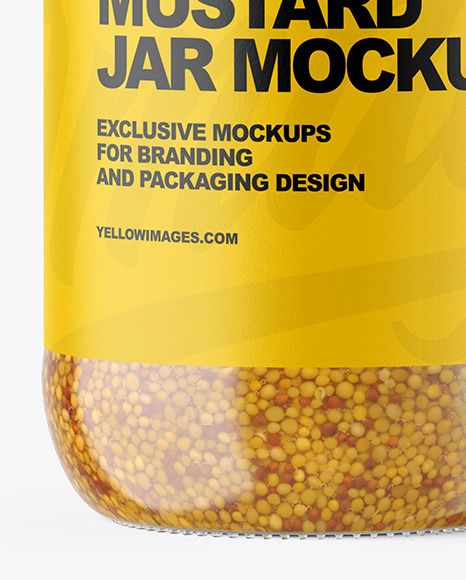 Clear Glass Jar with Wholegrain Mustard Mockup Clear Glass Jar with Wholegrain Mustard Mockup