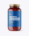 Clear Glass Jar with Strawberry Jam Mockup