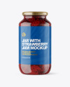 Clear Glass Jar with Strawberry Jam Mockup