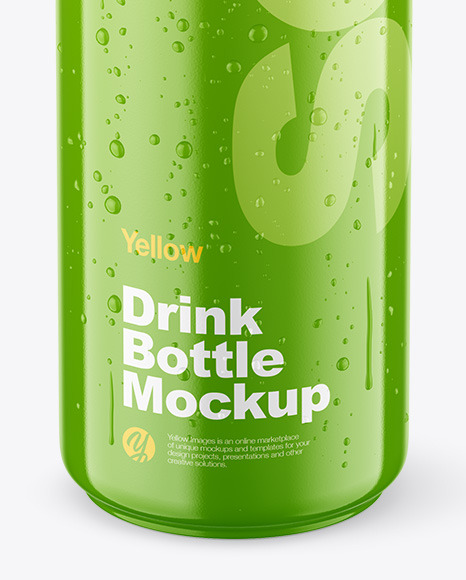 Glossy Drink Bottle w/ Drops Mockup