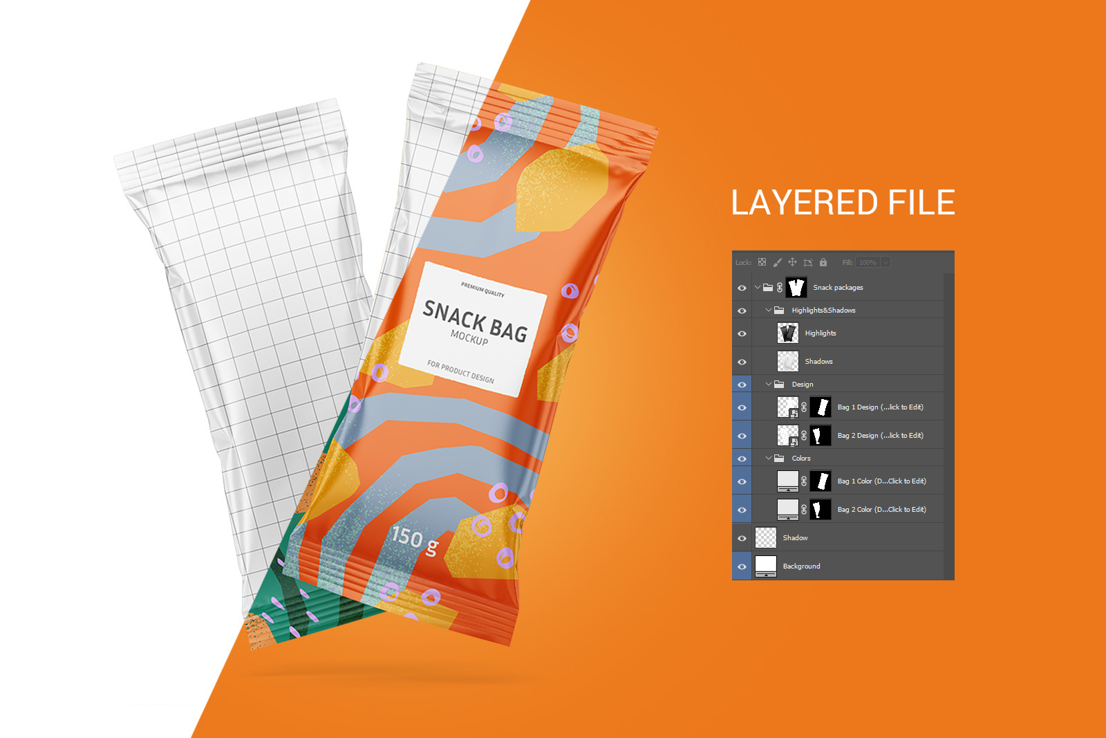 Snack bag mockup set