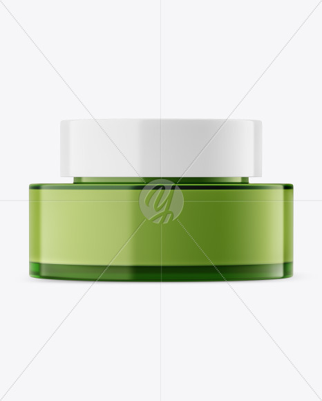 Green Glass Cosmetic Jar Mockup