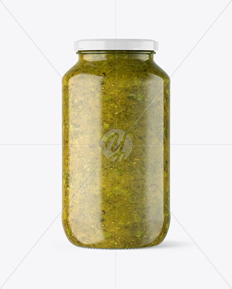 Clear Glass Jar with Spicy Herbs Sauce Mockup