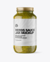 Clear Glass Jar with Spicy Herbs Sauce Mockup