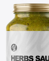 Clear Glass Jar with Spicy Herbs Sauce Mockup