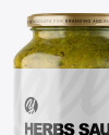 Clear Glass Jar with Spicy Herbs Sauce Mockup