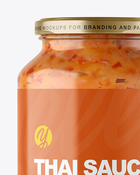 Clear Glass Jar with Sweet Chili Thai Sauce Mockup