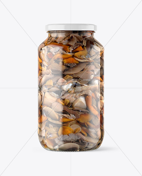 Clear Glass Jar with Marinated Mixed Mushrooms Mockup