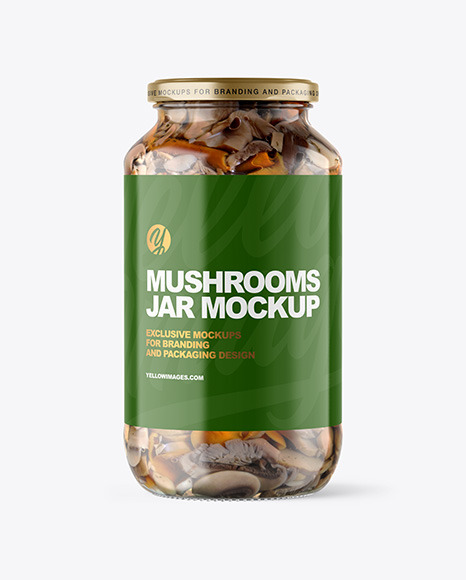 Clear Glass Jar with Marinated Mixed Mushrooms Mockup
