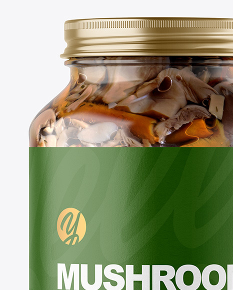 Clear Glass Jar with Marinated Mixed Mushrooms Mockup