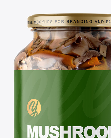 Clear Glass Jar with Marinated Mixed Mushrooms Mockup