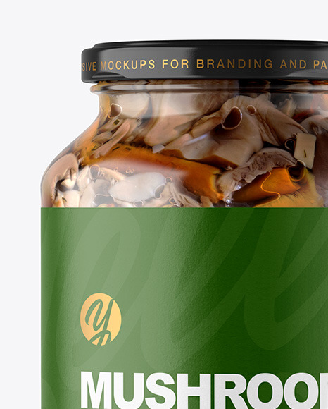Clear Glass Jar with Marinated Mixed Mushrooms Mockup