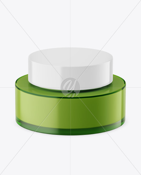 Green Glass Cosmetic Jar Mockup