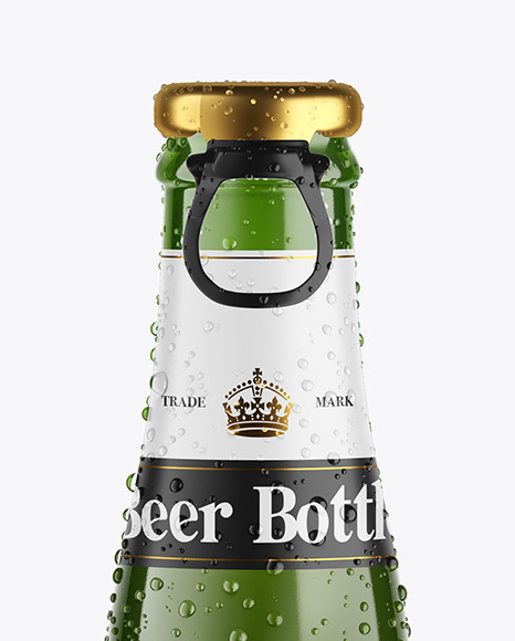 Green Glass Lager Beer Bottle w/ Condensation Mockup