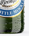 Green Glass Lager Beer Bottle w/ Condensation Mockup