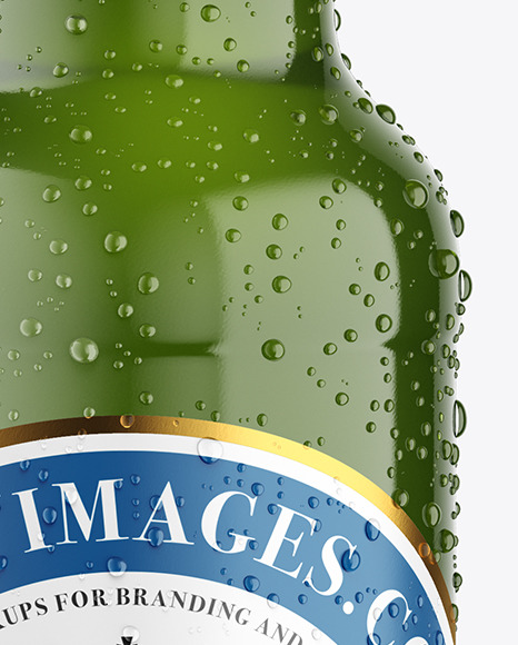 Green Glass Lager Beer Bottle w/ Condensation Mockup