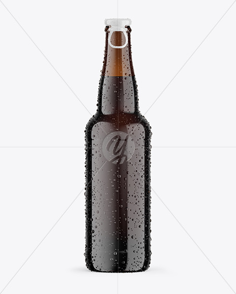 Amber Glass Dark Beer Bottle w/ Condensation Mockup