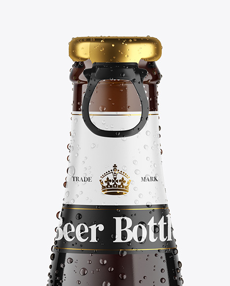 Amber Glass Dark Beer Bottle w/ Condensation Mockup