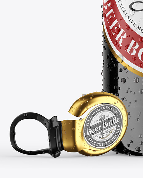 Amber Glass Dark Beer Bottle w/ Condensation Mockup
