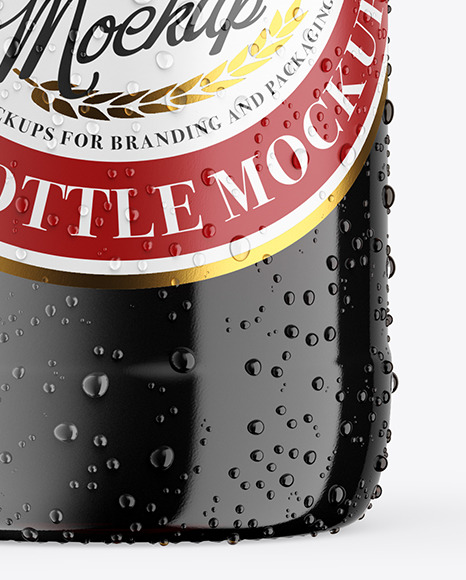 Amber Glass Dark Beer Bottle w/ Condensation Mockup