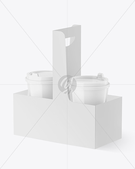 Glossy Coffee Cups in Paper Holder Mockup