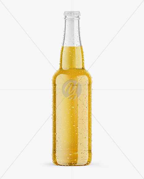 Clear Glass Lager Beer Bottle w/ Condensation Mockup