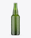 Green Glass Lager Beer Bottle w/ Condensation Mockup