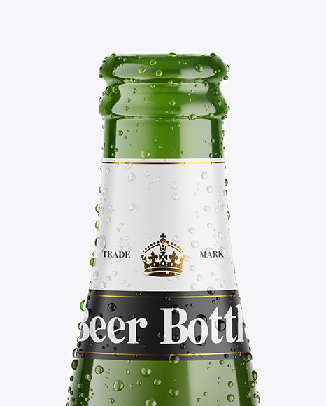 Green Glass Lager Beer Bottle w/ Condensation Mockup