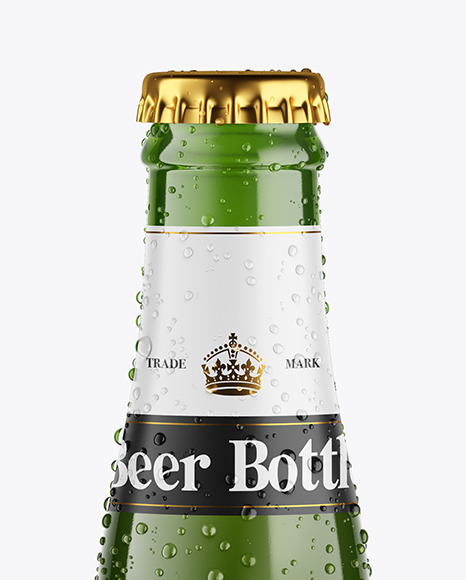 Green Glass Lager Beer Bottle w/ Condensation Mockup