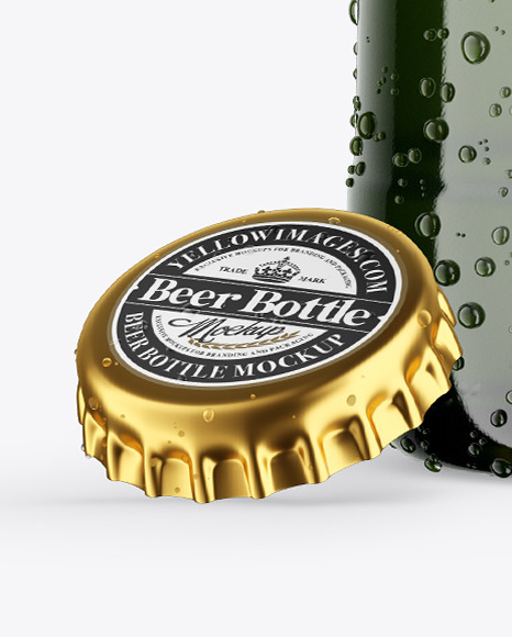 Green Glass Lager Beer Bottle w/ Condensation Mockup