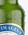 Green Glass Lager Beer Bottle w/ Condensation Mockup