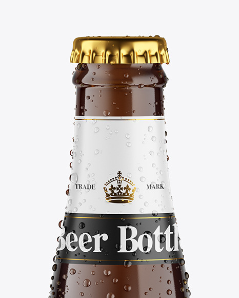 Amber Glass Lager Beer Bottle w/ Condensation Mockup