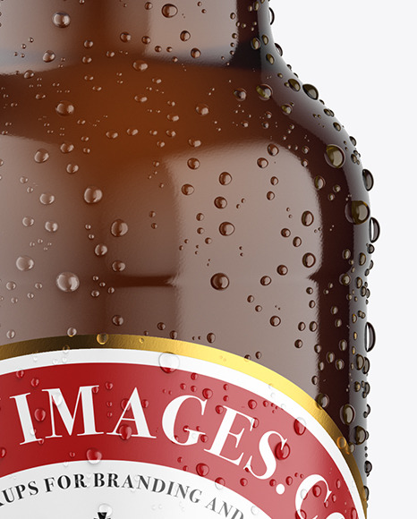 Amber Glass Lager Beer Bottle w/ Condensation Mockup