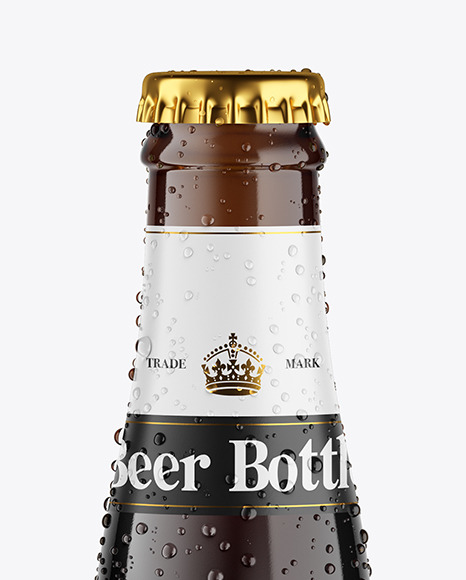 Amber Glass Dark Beer Bottle w/ Condensation Mockup