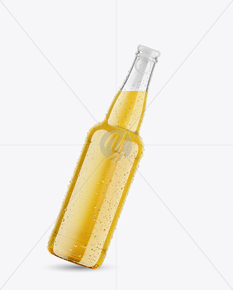 Clear Glass Lager Beer Bottle w/ Condensation Mockup