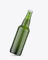 Green Glass Lager Beer Bottle w/ Condensation Mockup