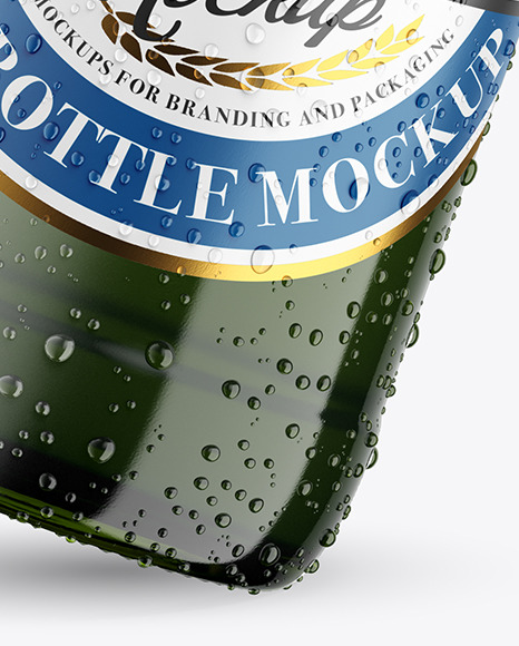 Green Glass Lager Beer Bottle w/ Condensation Mockup