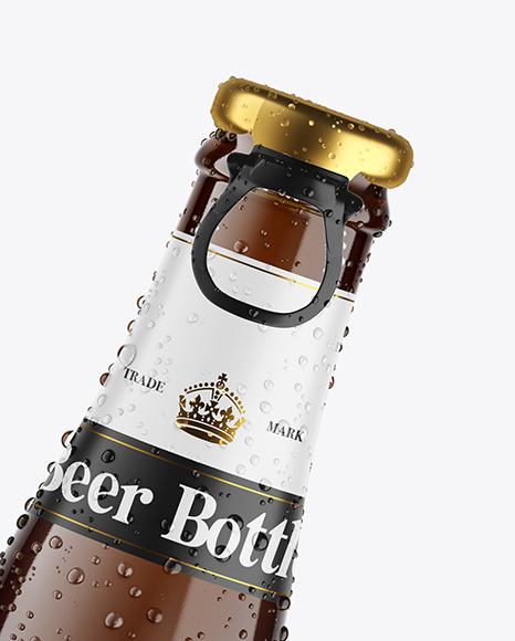 Amber Glass Lager Beer Bottle w/ Condensation Mockup