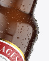 Amber Glass Lager Beer Bottle w/ Condensation Mockup