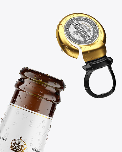 Amber Glass Dark Beer Bottle w/ Condensation Mockup