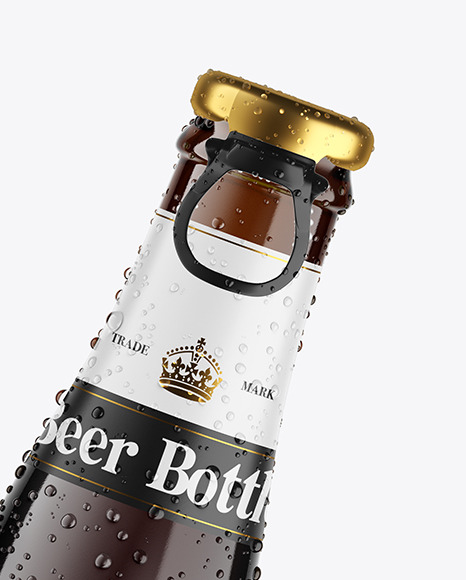 Amber Glass Dark Beer Bottle w/ Condensation Mockup