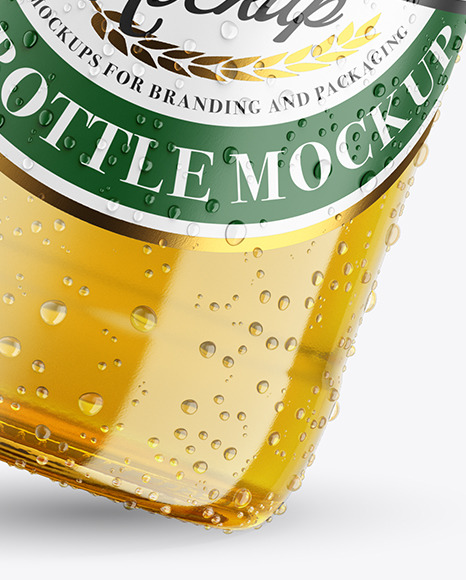 Clear Glass Lager Beer Bottle w/ Condensation Mockup