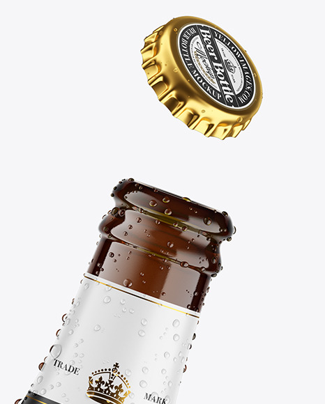 Amber Glass Lager Beer Bottle w/ Condensation Mockup
