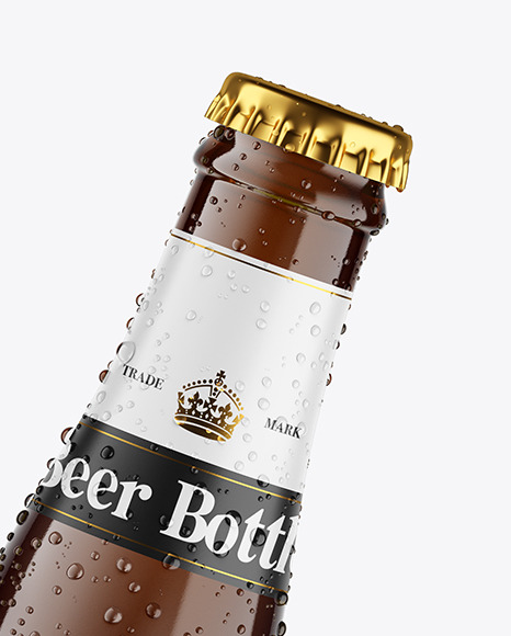 Amber Glass Lager Beer Bottle w/ Condensation Mockup