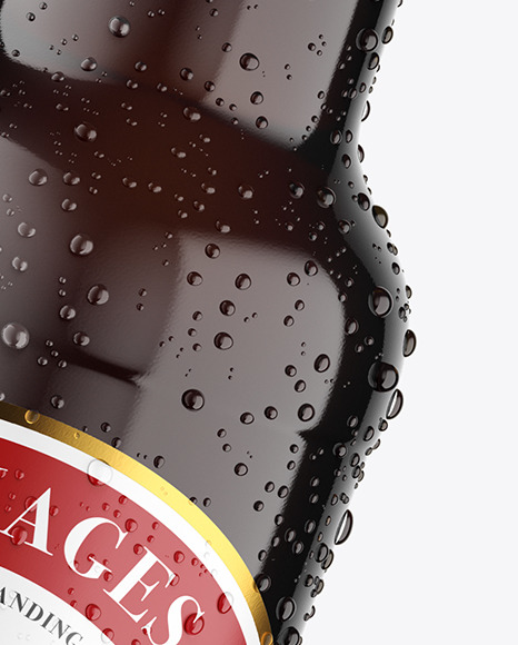 Amber Glass Dark Beer Bottle w/ Condensation Mockup