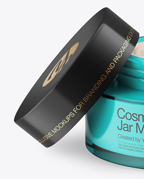 Blue Glass Cosmetic Jar Mockup