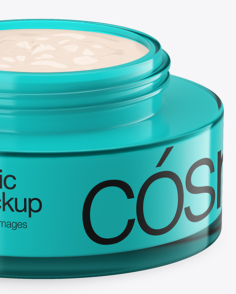 Blue Glass Cosmetic Jar Mockup