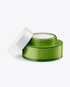 Opened Green Glass Cosmetic Jar Mockup