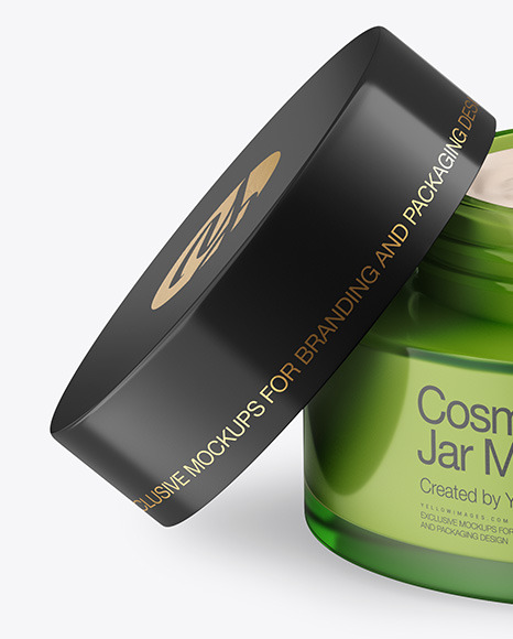 Opened Green Glass Cosmetic Jar Mockup